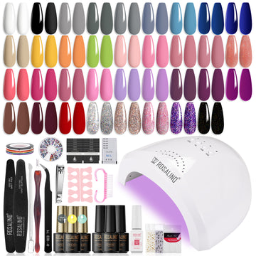 ROSALIND 54PCS Gel Nail Polish Kit with U V Light 48W Nail Lamp, 35 Color Gel Nail Kit Base Top Coat and Nail Art Manicure Tools Starter Kit DIY Decoration Nail Home Kit for Women